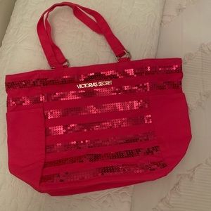 Hot pink Victoria’s Secret sequined tote bag